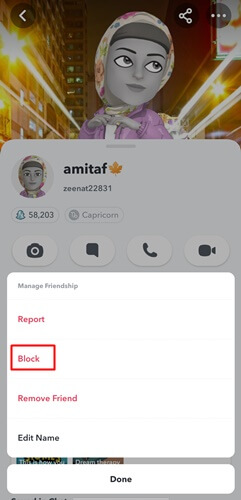 click on the block option