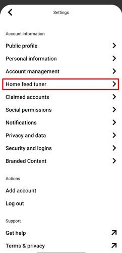 select the option home feed tuner